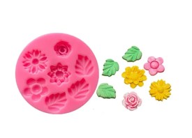 Molde silicona 3 hojas y 4 flores